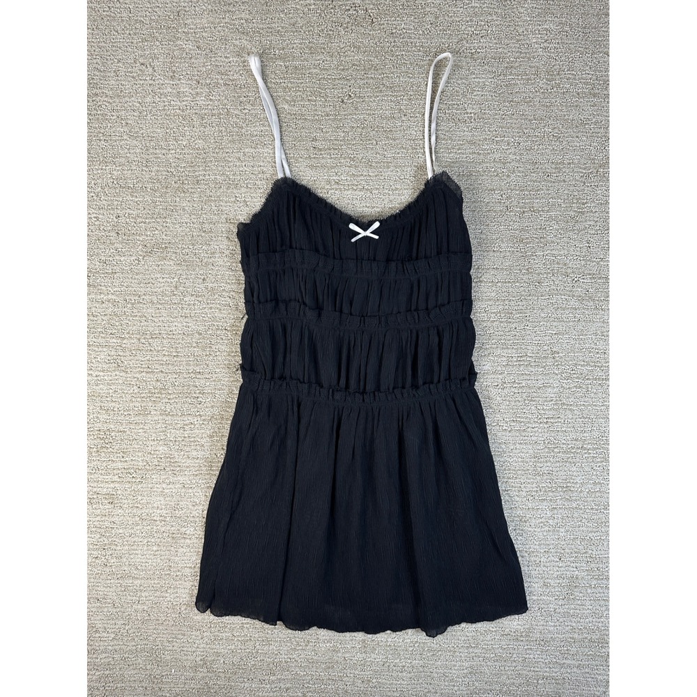 Zara Black Tiered Pleated Mini Dress White Bow Coquette Aesthetic Womens Small
